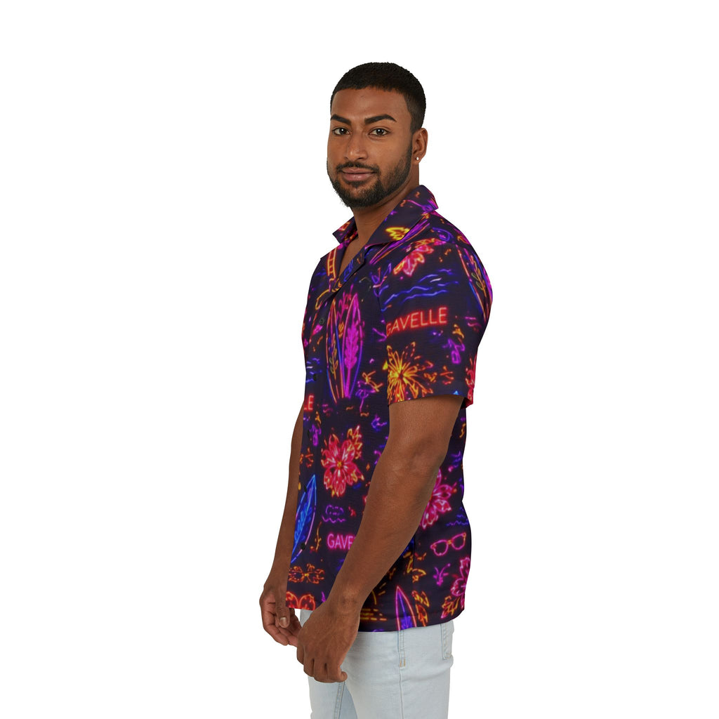 Neon Aloha Hawaiian Shirt — Men’s Tropical Camp Shirt with Surf & Palm Print