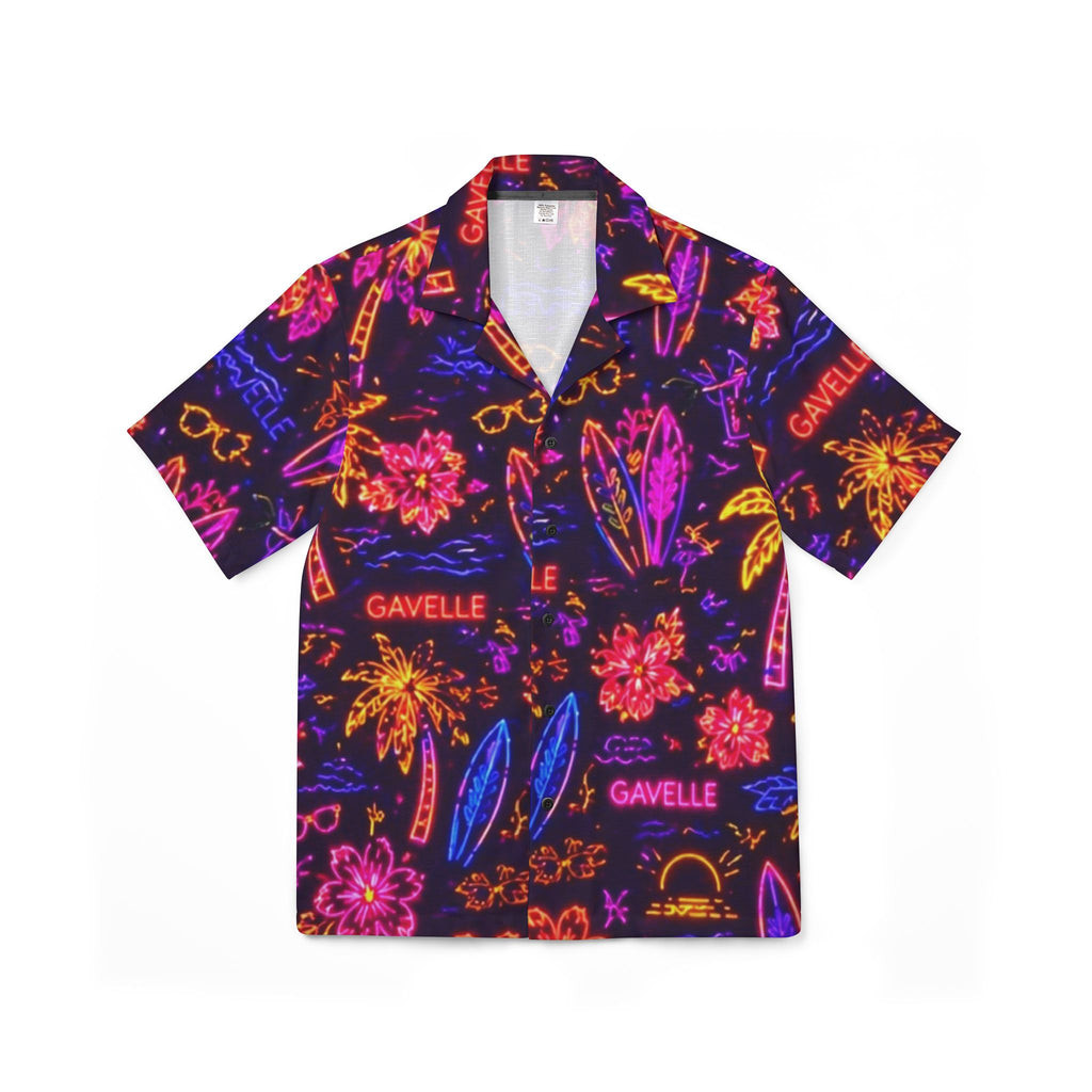 Neon Aloha Hawaiian Shirt — Men’s Tropical Camp Shirt with Surf & Palm Print