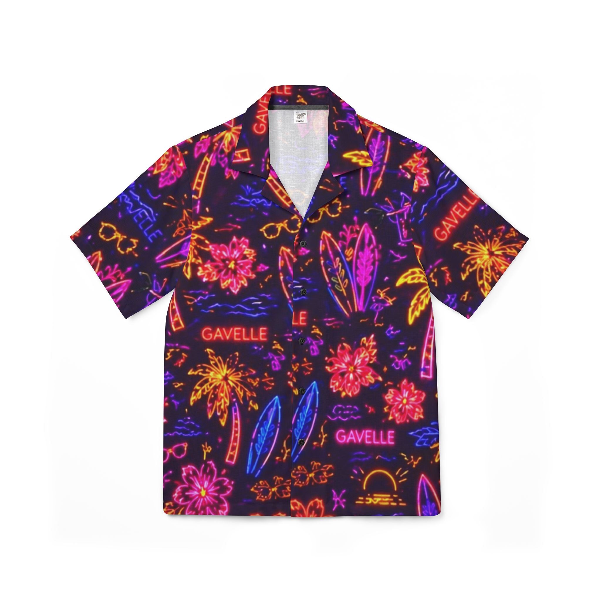 Neon Aloha Hawaiian Shirt — Men’s Tropical Camp Shirt with Surf & Palm Print