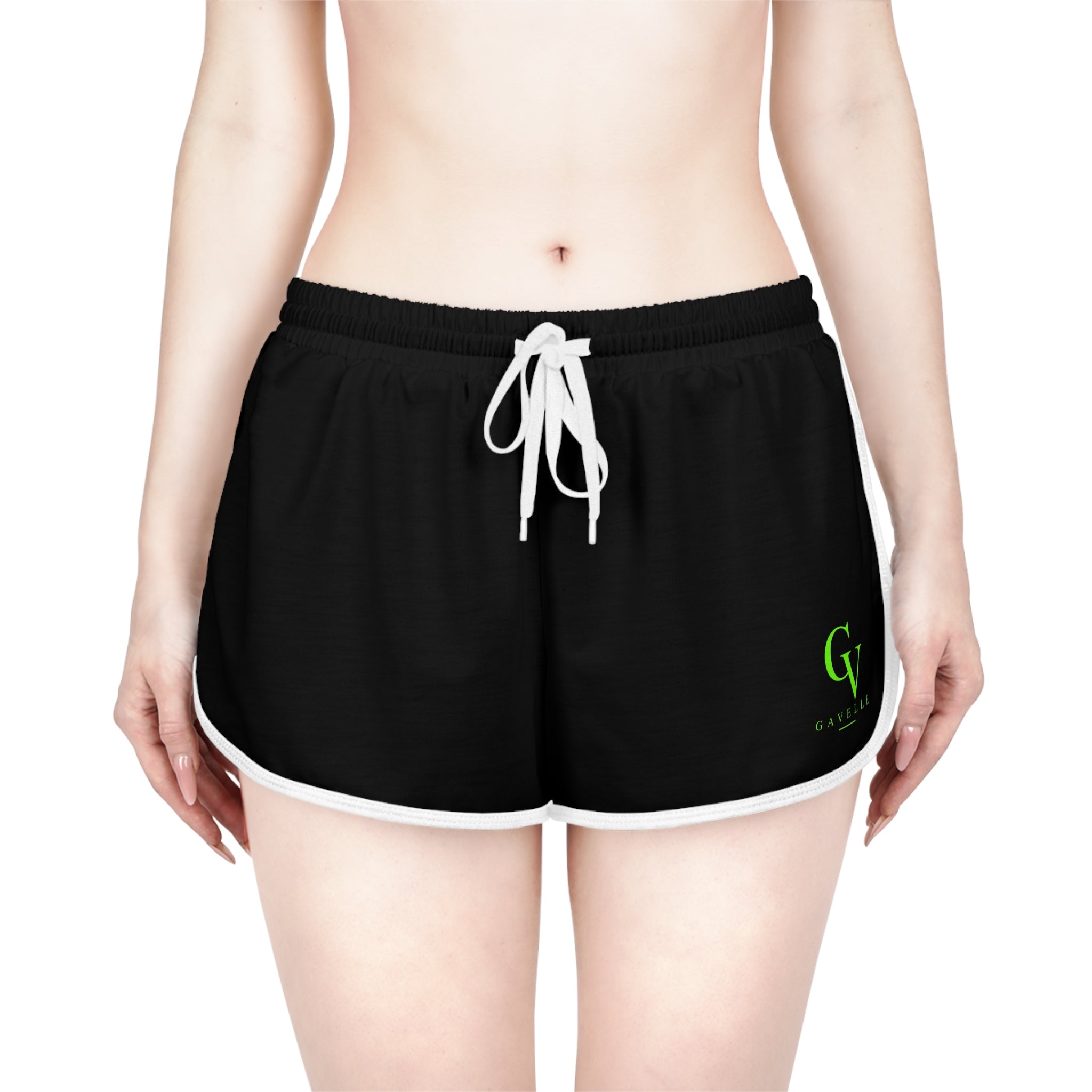 Women's Relaxed Shorts — Black Athletic Lounge Shorts with Green GV Logo