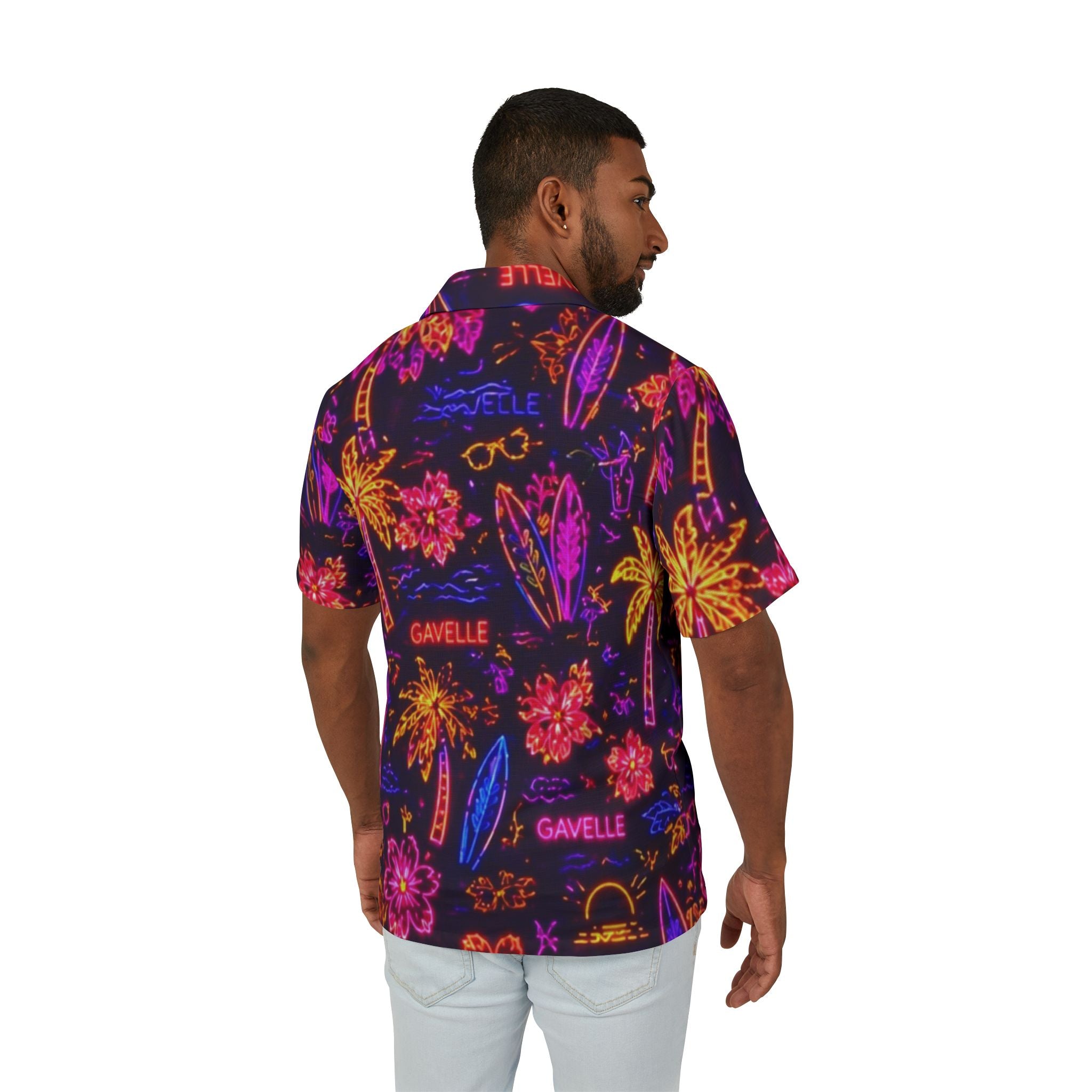 Neon Aloha Hawaiian Shirt — Men’s Tropical Camp Shirt with Surf & Palm Print