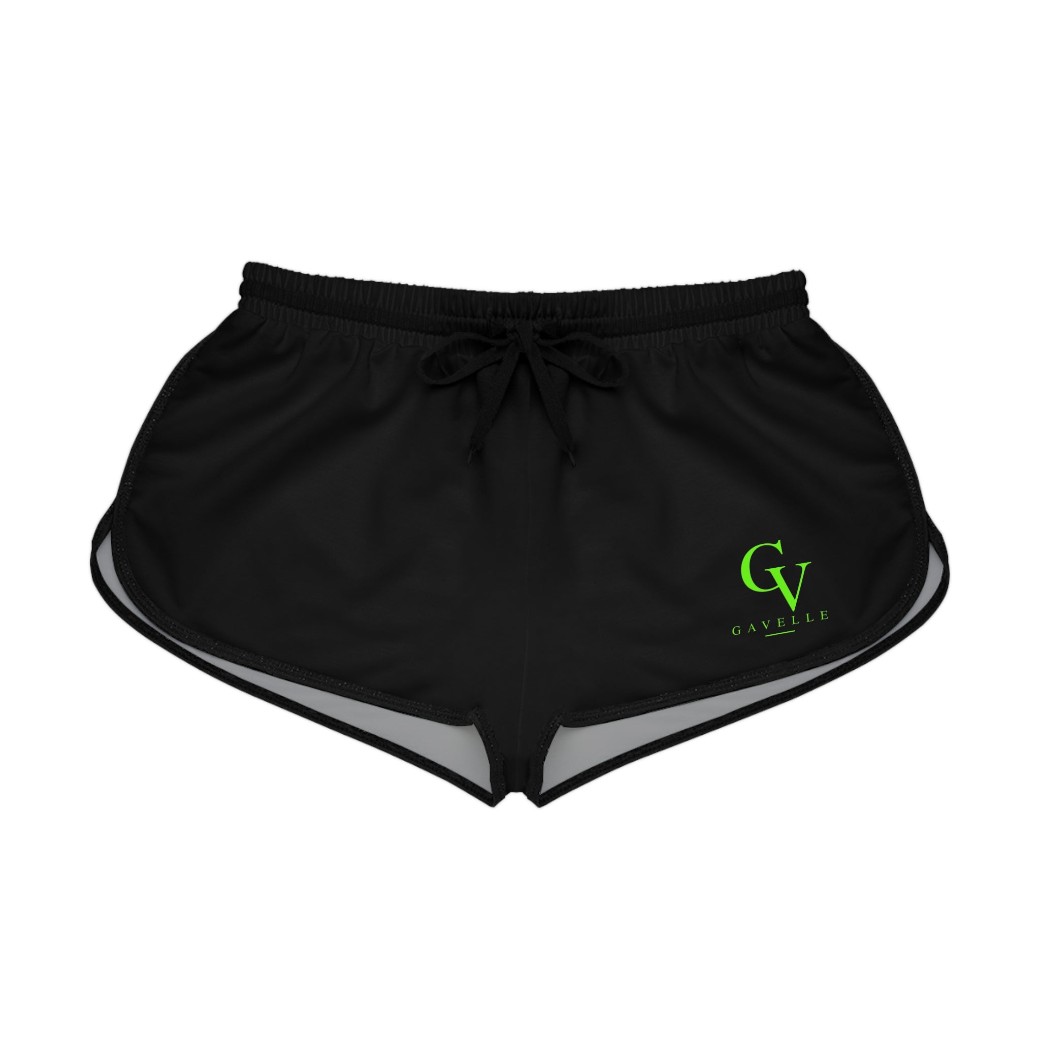 Women's Relaxed Shorts — Black Athletic Lounge Shorts with Green GV Logo