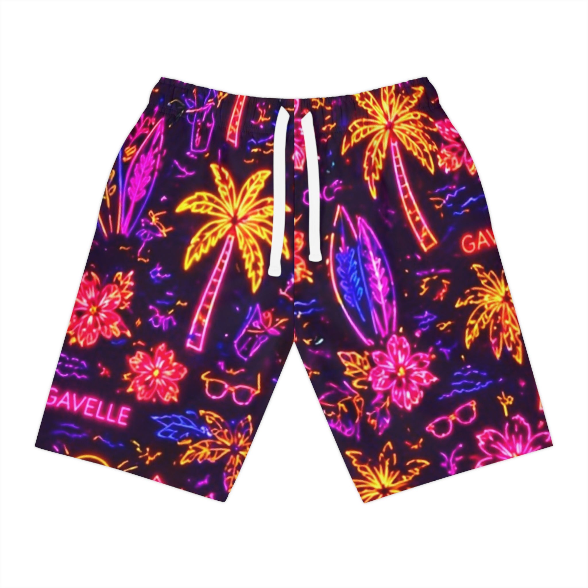 Neon Tropical Athletic Shorts — Palm Trees & Surf All-Over Print