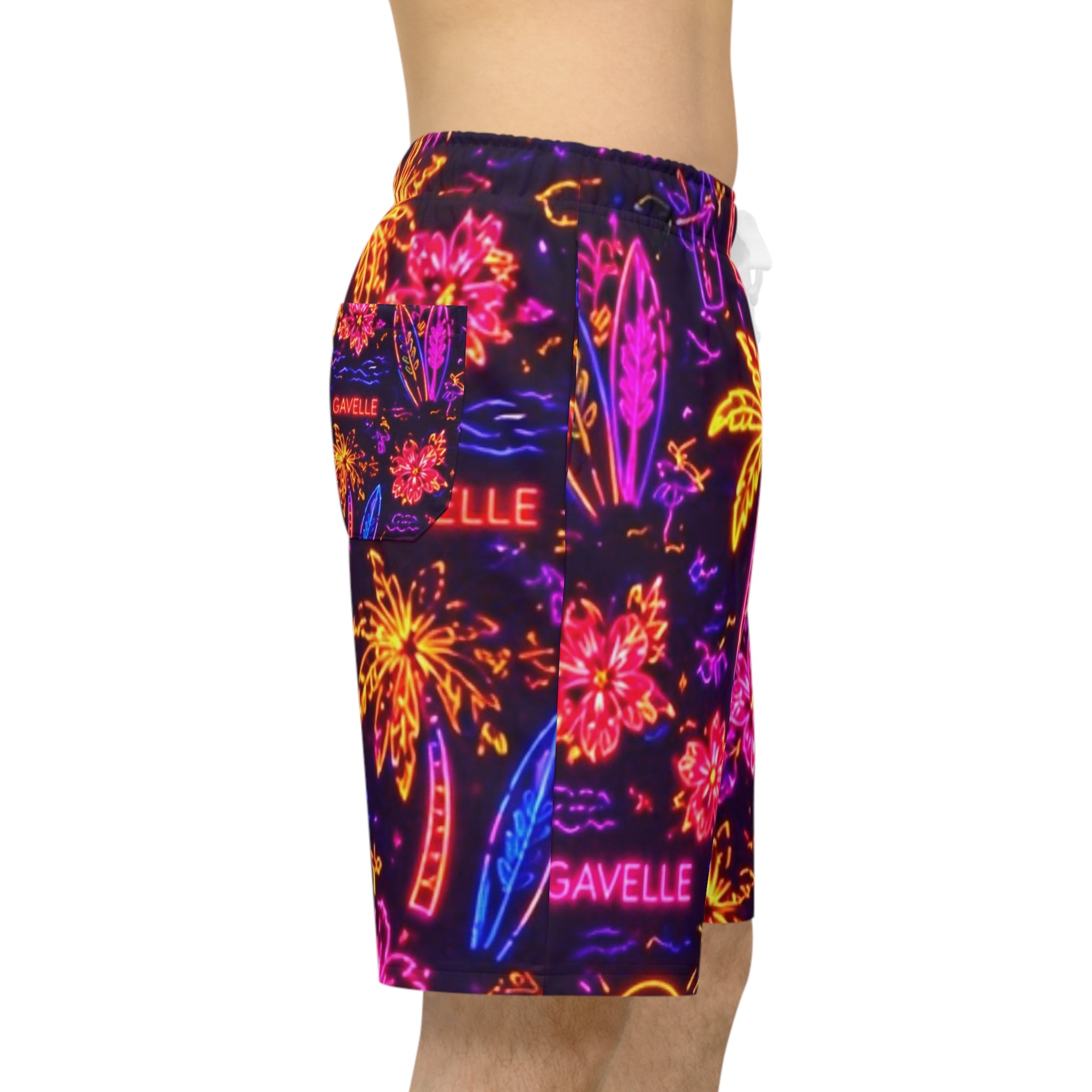 Neon Tropical Athletic Shorts — Palm Trees & Surf All-Over Print