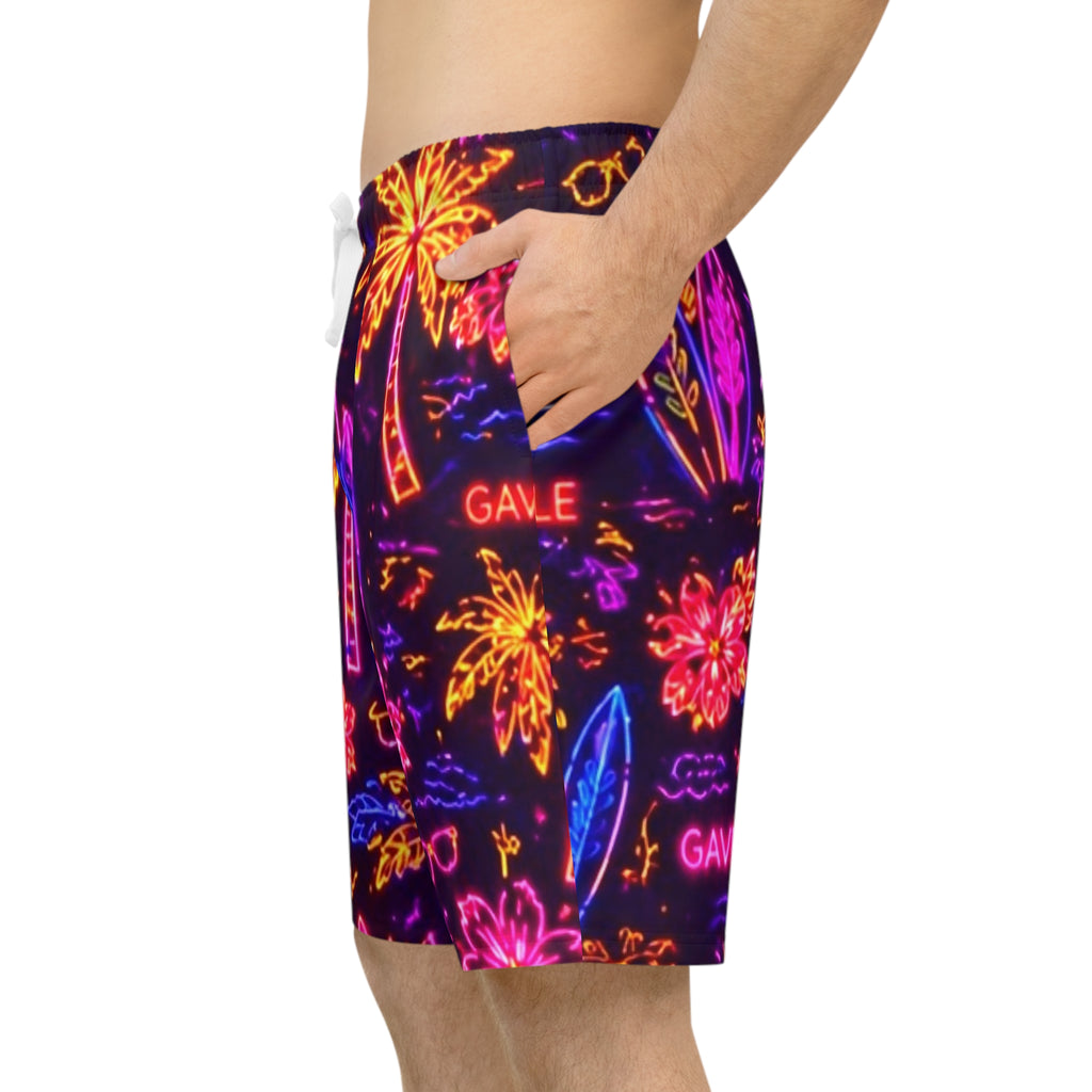 Neon Tropical Athletic Shorts — Palm Trees & Surf All-Over Print